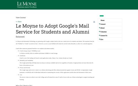Le Moyne College - Le Moyne to Adopt Google's Mail Service ...