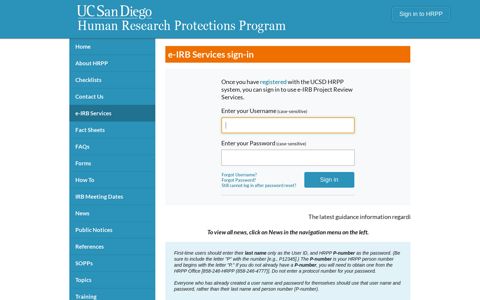 e-IRB services sign-in - UCSD IRB