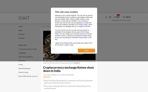 Cryptocurrency exchange Koinex shuts down in India - Mint