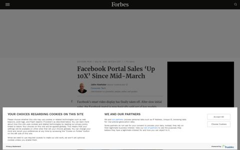 Facebook Portal Sales 'Up 10X' Since Mid-March - Forbes