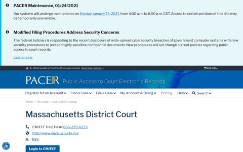 Massachusetts District Court | PACER: Federal Court Records