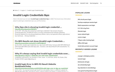 Invalid Login Credentials Ibps ❤️ One Click Access