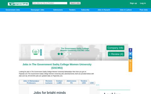 The Government Sadiq College Women University Jobs 2020 ...