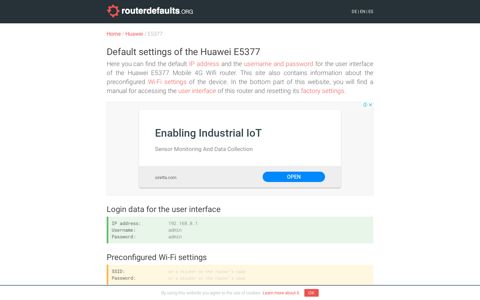 Default settings of the Huawei E5377 - routerdefaults.org