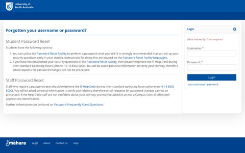 Forgotten your username or password? - UniSA ePortfolio
