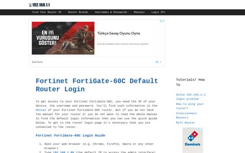 Fortinet FortiGate-60C - Default login IP, default username ...