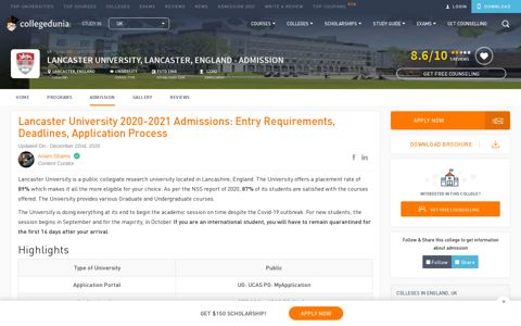 Lancaster University 2020-2021 Admissions: Entry Requir