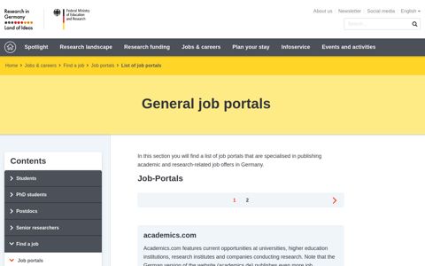 General job portals - Research in Germany