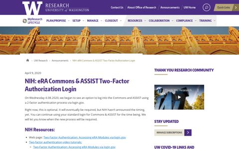 NIH: eRA Commons & ASSIST Two-Factor Authorization Login