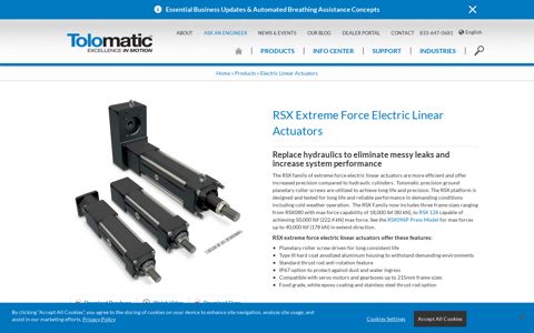 Extreme Force Electric Linear Actuators | RSX - Tolomatic