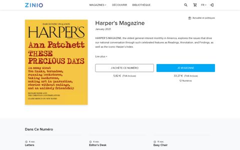 Harper's Magazine subscription - Zinio