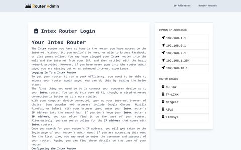 Intex Router Login - Router Admin