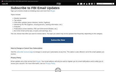 Subscribe to FBI Email Updates — FBI