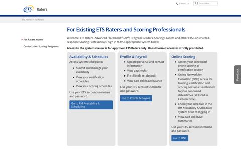 For Existing ETS Raters and Scoring Professionals