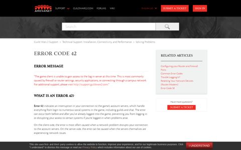 Error Code 42 – Guild Wars 2 Support