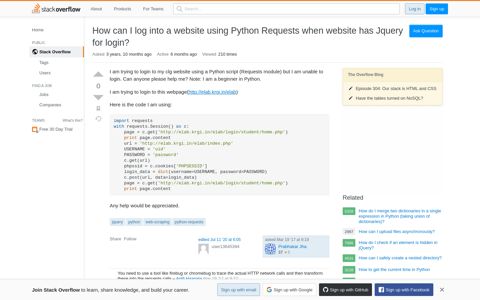 How can I log into a website using Python Requests when ...
