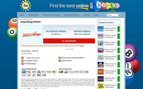 Instant Bingo ⋆ $75 FREE No Deposit Bonus Code