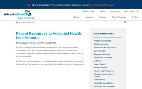 Patient Resources | Adventist Health Lodi Memorial