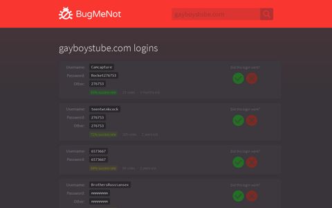 gayboystube.com passwords - BugMeNot