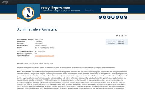 Administrative Assistant - Navy Life PNW