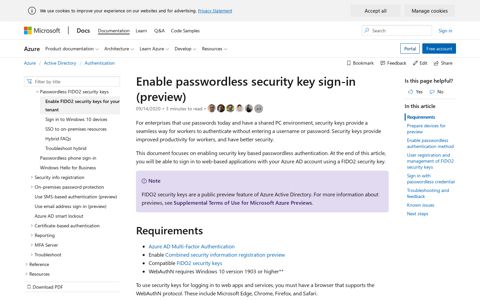 Passwordless security key sign-in (preview) - Azure Active ...