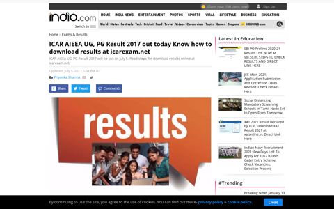 ICAR AIEEA UG, PG Result 2017 out today Know how to ...