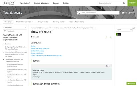 show pfe route - TechLibrary - Juniper Networks