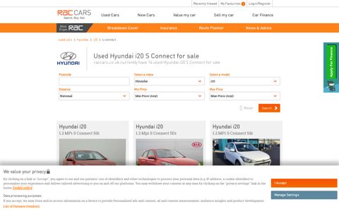 Used Hyundai i20 S Connect for Sale - RAC Cars