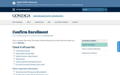 Confirm Enrollment | Gonzaga University