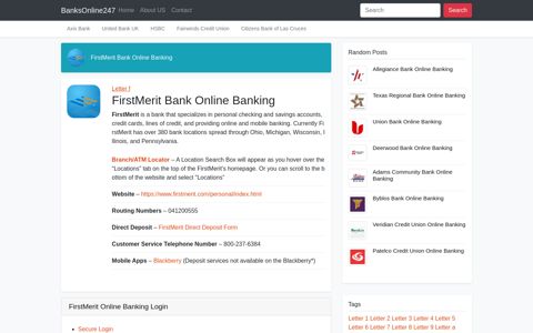 FirstMerit Online Banking Login - Online Banking Information