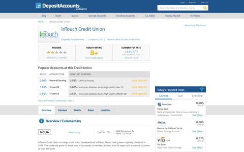 InTouch Credit Union Reviews and Rates - Deposit Accounts