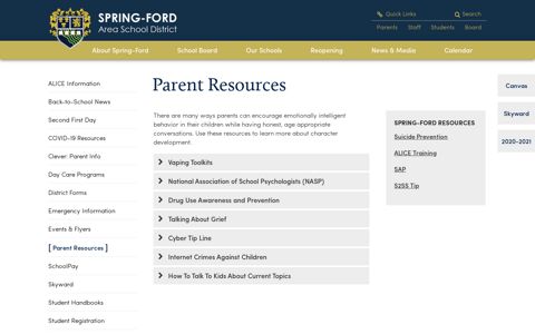 Parent Resources - Spring-Ford Area School District