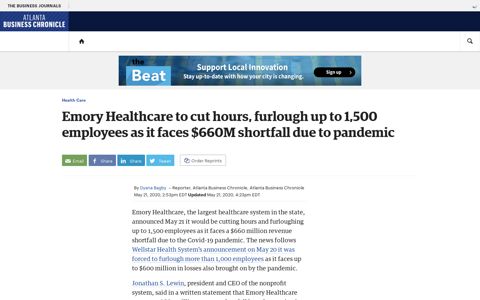 Emory Healthcare to cut hours, furlough up to 1500 employees