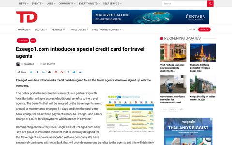 Ezeego1.com introduces special credit card for travel agents