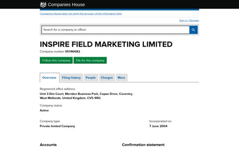INSPIRE FIELD MARKETING LIMITED - Overview (free ...