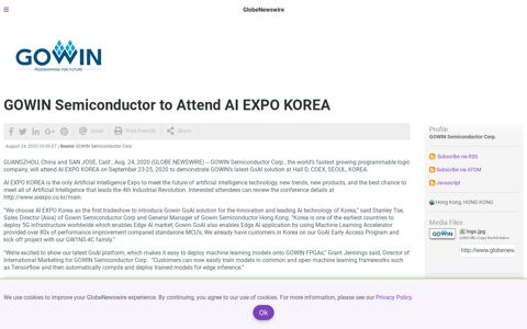 GOWIN Semiconductor to Attend AI EXPO KOREA