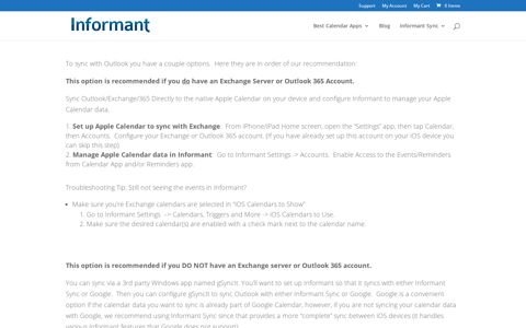 Outlook Sync Options for Informant | Pocket Informant