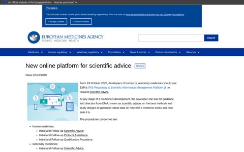 New online platform for scientific advice | European Medicines ...