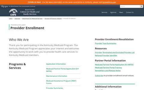 Provider Enrollment - Cabinet for Health and Family Services