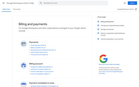 Billing and payments - Google Workspace Admin Help