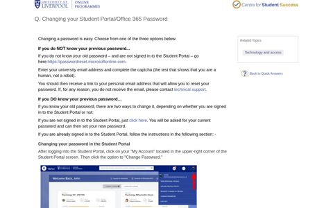 Changing your Student Portal/Office 365 Password - Answers