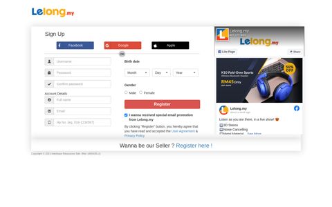 Register Page : New Member Registration on Lelong.my