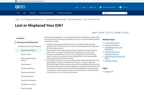 Lost or Misplaced Your EIN? | Internal Revenue Service
