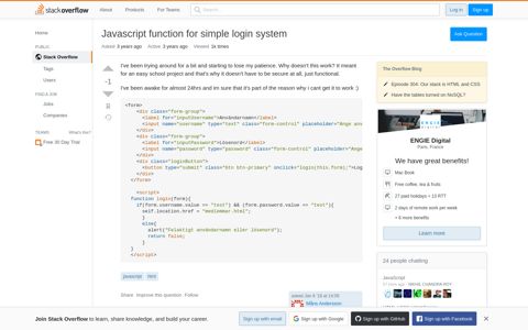 Javascript function for simple login system - Stack Overflow