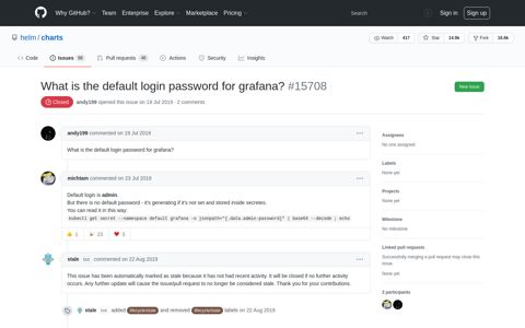 What is the default login password for grafana? · Issue #15708 ...