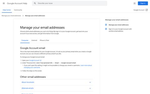 Manage your email addresses - Computer - Google Account ...