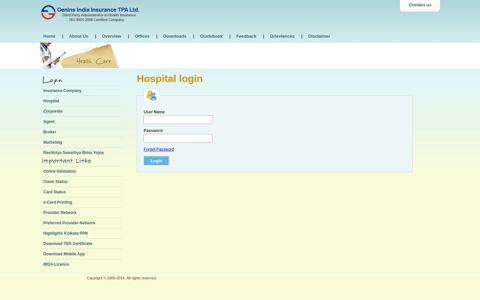 Hospital Login - Genins India Insurance TPA Ltd.