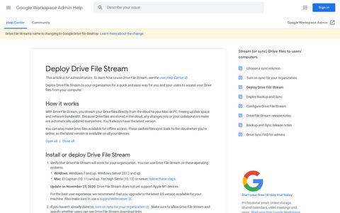 Deploy Drive File Stream - Google Workspace Admin Help