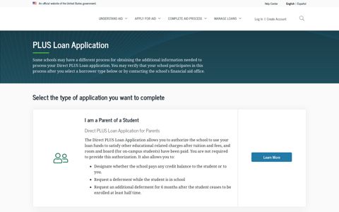 PLUS Loan Application| Federal Student Aid