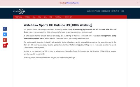Watch Fox Sports GO Outside US [100% Working] | VPNSports